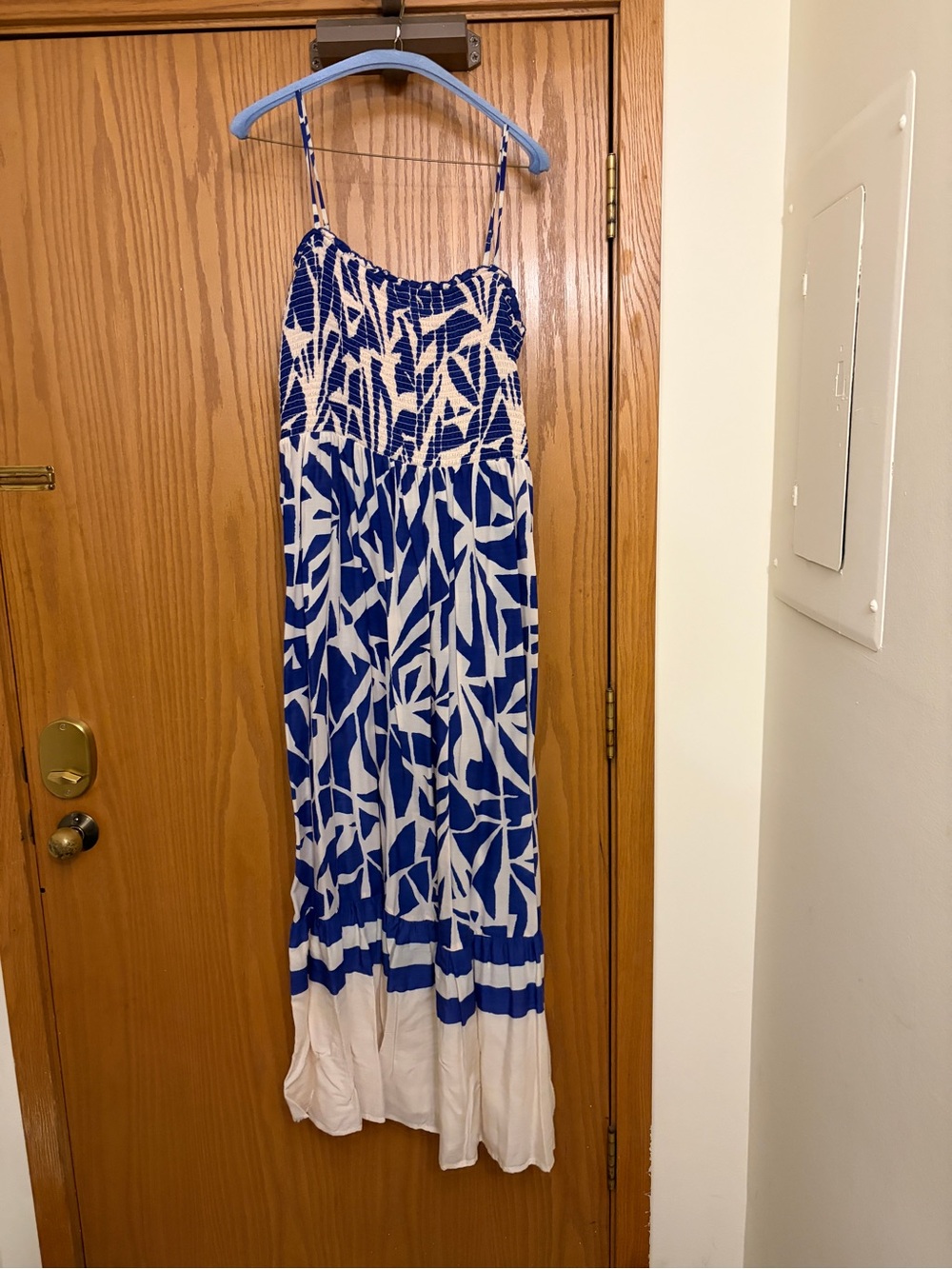 Anthropologie Blue and White Printed Maxi Dress